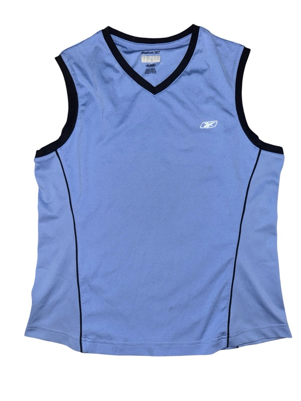 Reebok Sky Blue Athletic Tank with Black Trim Muscle Gym Shirt Fitness Workout